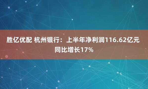 胜亿优配 杭州银行：上半年净利润116.62亿元 同比增长17%